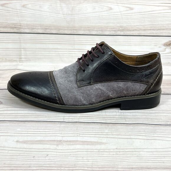 Clarks Garren Cap-Toe Oxford Mens 10.5 Brown Combi Leather Fabric Dress Shoe EUC - Picture 16 of 16